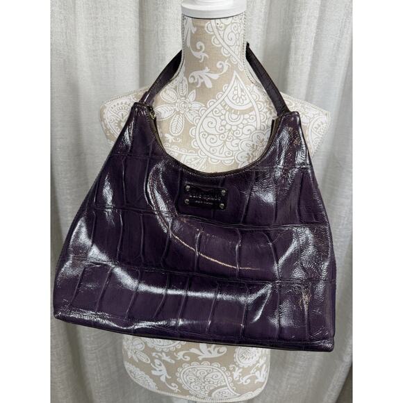 kate spade new york Handbags - Kate Spade Purple Croc-Embossed Leather Shoulder Bag Hobo